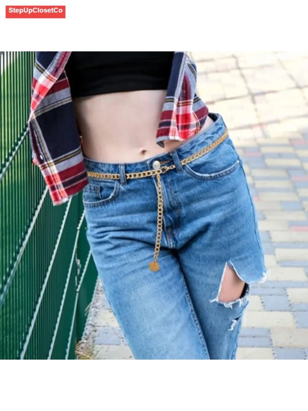 Women's Adjustable Gold Waist Chain Belt Metal Link Body Chain for Dresses Jeans